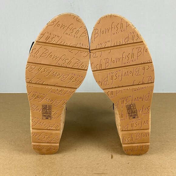 Blowfish Barbados Cork Wedge Sandals Womens 10 Black Ankle Strap Buckle - Picture 7 of 9